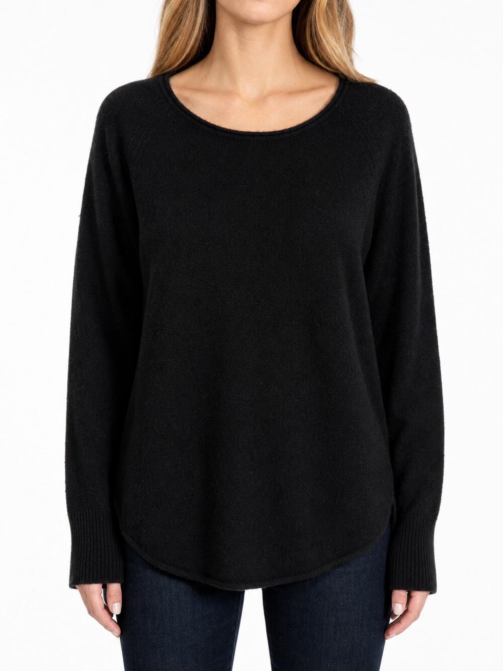 Halogen Womens Wool Cashmere Black Scoop Neck Sweater Size L Oversized Cozy Soft